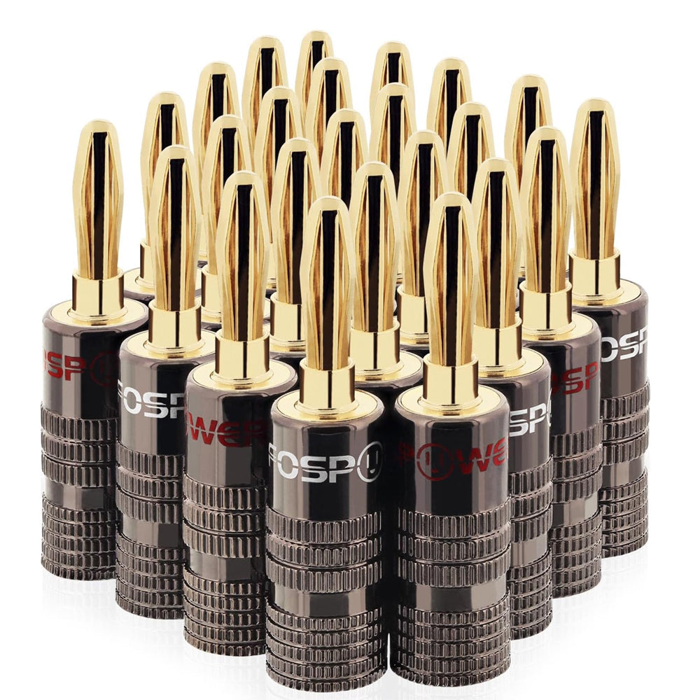 FosPower 10 Pairs 24K Gold Plated Banana Speaker Plugs