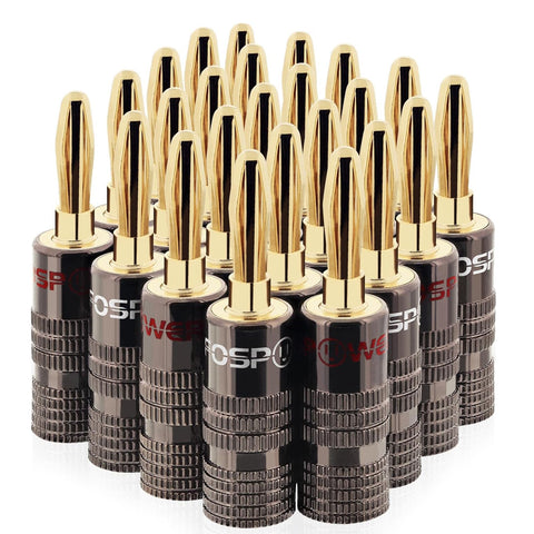 FosPower 10 Pairs 24K Gold Plated Banana Speaker Plugs
