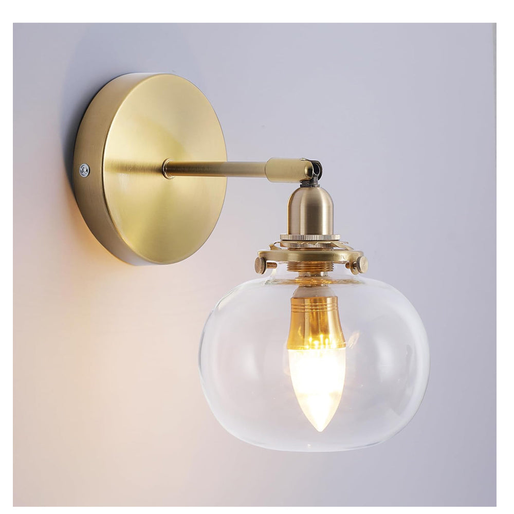 GreeLustr Industrial Wall Light with Clear Glass Shade Copper Finish