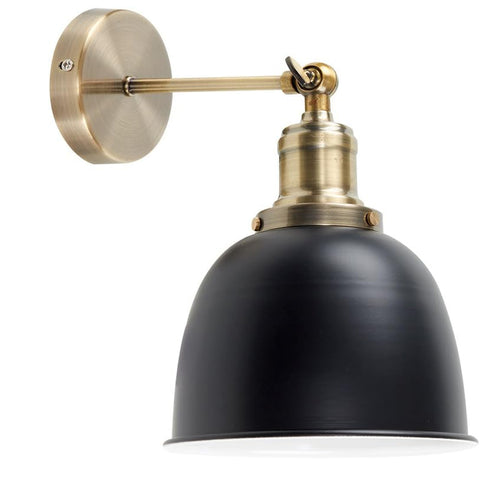 Retro Antique Brass Wall Light with Black Dome Shade