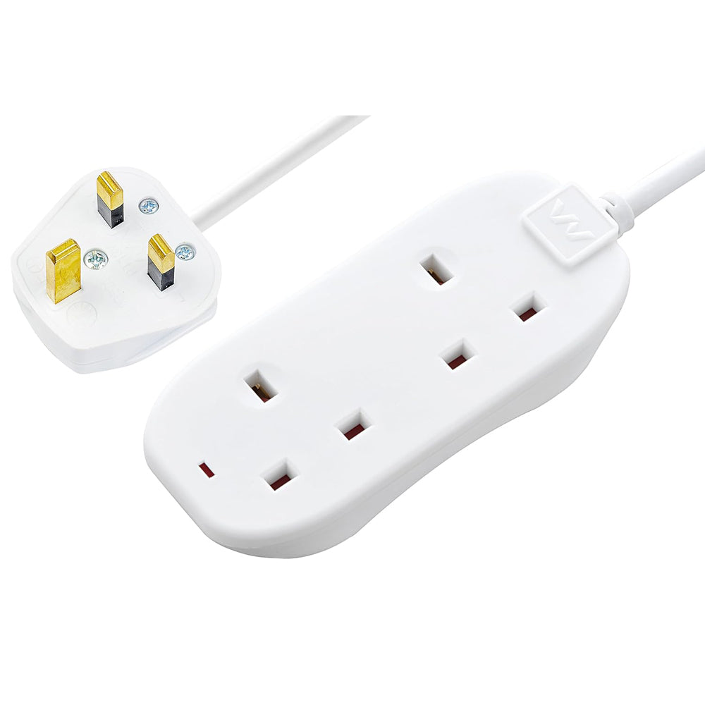 Two Socket Double Extension Lead 10m Cable, Unswitched, White