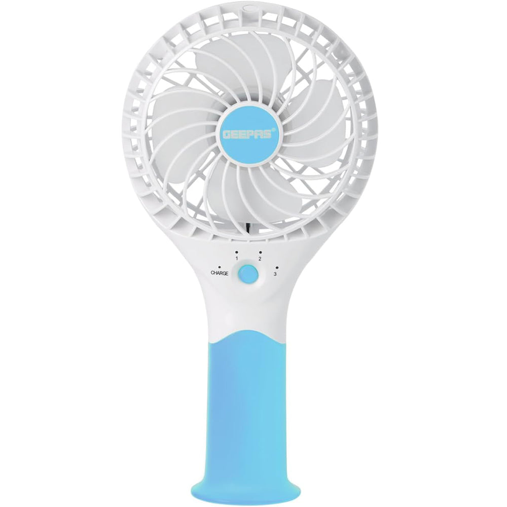 GEEPAS Rechargeable Fan | Mini Portable USB Handheld Fan for Home Office Travel Outdoor Personal Use | 3 Speed Settings 8Hr Run Time | Ultra Quiet Lightweight Air Circulator | 2 Year Warranty Blue