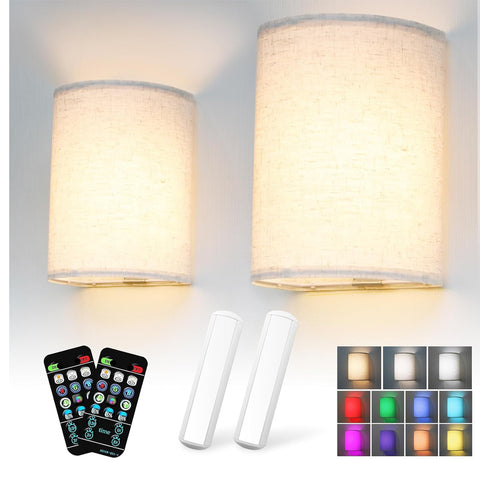 Battery Operated Wall Lights 2 Pack RGB Fabric Sconces
