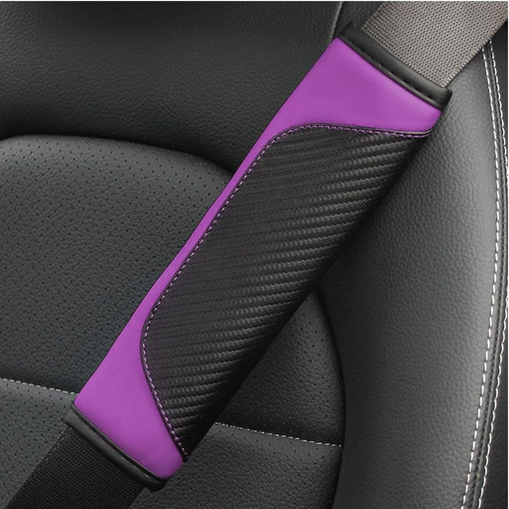 Car Seat Belt Cover Carbon Fiber Leather Shoulder Pads Purple 2PCS