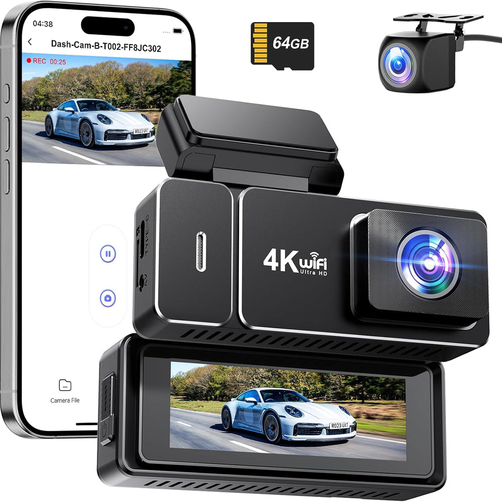 CHORTAU 4K+1080P Dual Dash Cam Front and Rear with WiFi & Night Vision