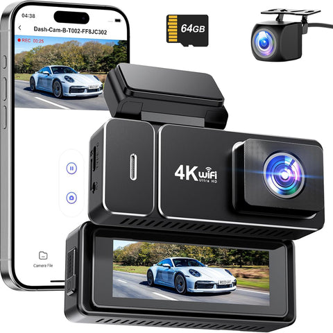CHORTAU 4K+1080P Dual Dash Cam Front and Rear with WiFi & Night Vision
