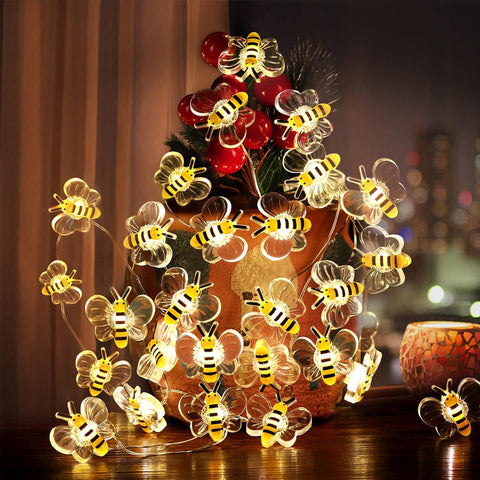 10ft 30 LED Bee String Fairy Lights | Battery Operated Cute Bee Decor Lights for Bedroom, Plants, Patio, Parties & Gifts