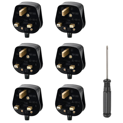 Double Dragon 13A 3-Pin Rewireable Electrical Plug Pack of 6