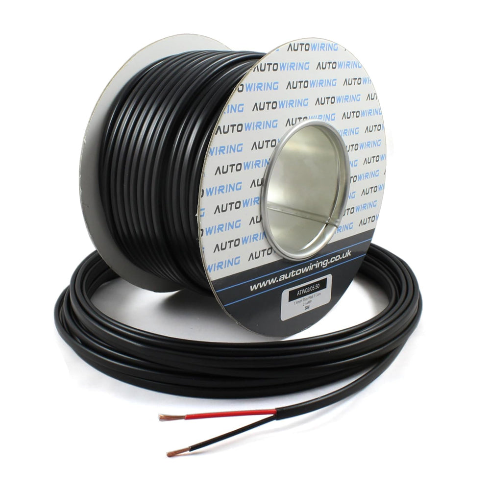 1.5mm² Automotive Flat Twin Core Cable 12V/24V (21A Rated) – Black/Red 2 Core Thin Wall Wire 10m for Car Electrical Wiring, DIY & Low Voltage Installations