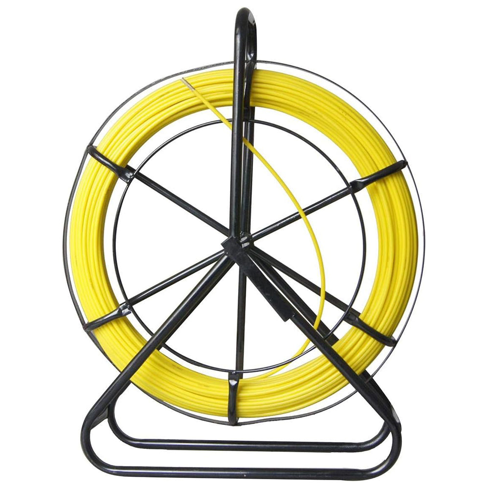 KATSU Fiberglass Duct Rodder 6mm x 100M Cable Pulling Tool with Steel Stand & Brake – Heavy Duty Electrician Fish Tape Cable Installation Threader for Underground Pipe & Conduit Wiring