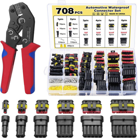 Mynoozi 708PCS Waterproof Car Cable Connectors, Waterproof Car Electrical Wire Connector Terminals Plug Kit, 1/2/3/4/5/6 Pin Electrical Automotive Wire Connectors Plug for Car Motorcycle Boat Truck