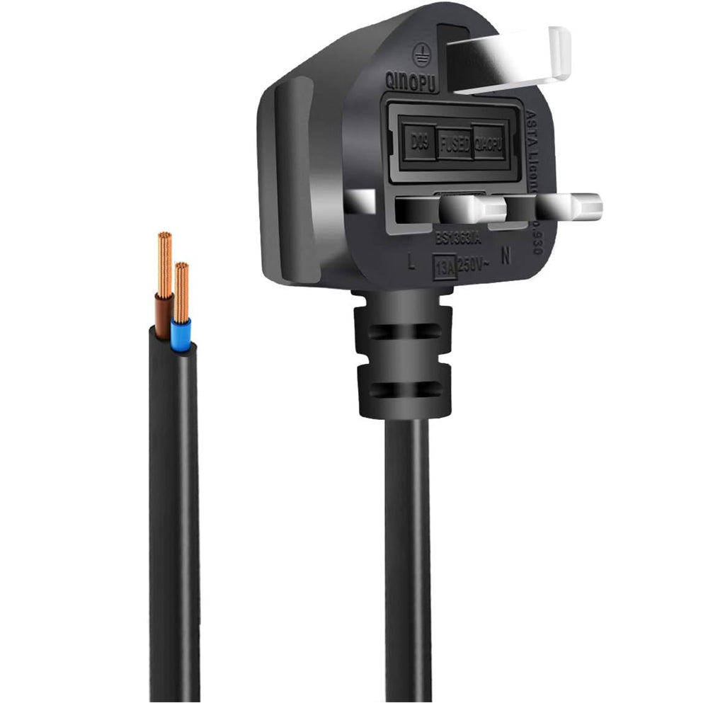13A Fused Power Cable 1.5m UK Plug Bare Ends – Black