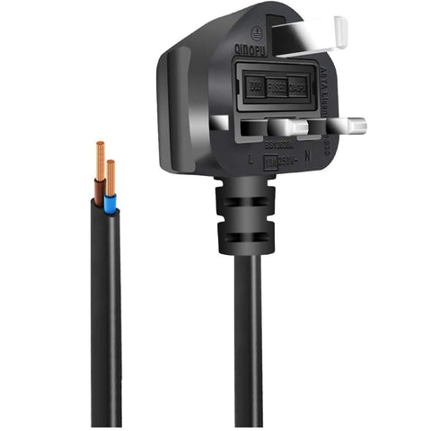 13A Fused Power Cable 1.5m UK Plug Bare Ends – Black
