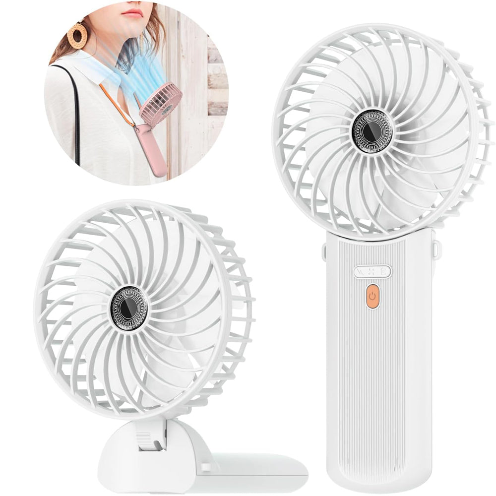 Portable Mini Handheld Fan - Rechargeable Neck Hanging Fans with 16-Hour Cooling, Personal Handy Fan 4-Speeds Foldable Pocket Fan for Summer Outdoor Travel Home Office - White