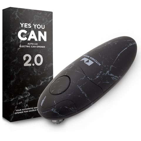 Kitchen Mama Auto 2.0 Electric Can Opener – Hands-Free, Smooth-Edge, Tilted Blade 2.0, Food-Safe, Battery Operated – Marble Black