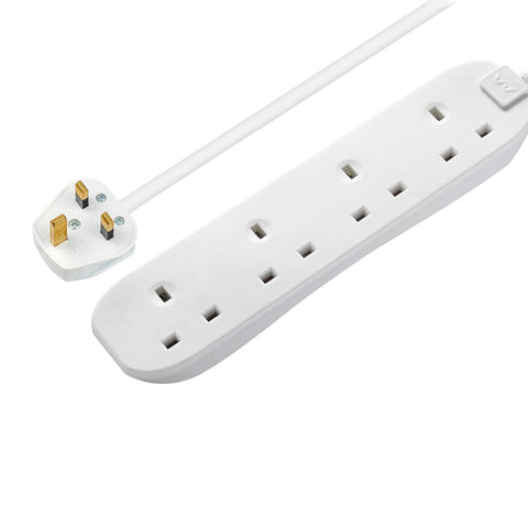 Masterplug Four Socket Extension Lead, 5 Metre Cable, Unswitched, 4-Way Plug Extension Cable, Power Strip, Basic Power, White, 13A, 4G, 5m, BFG5N