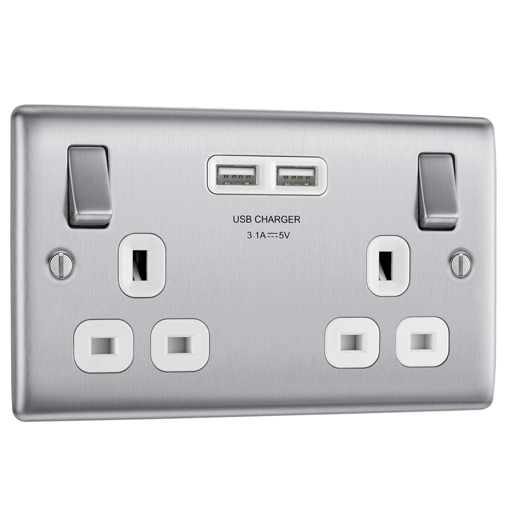 Double Switched Fast Power Socket with 2 USB Ports