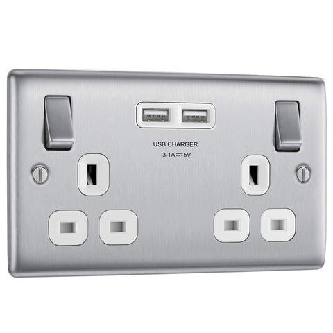 Double Switched Fast Power Socket with 2 USB Ports