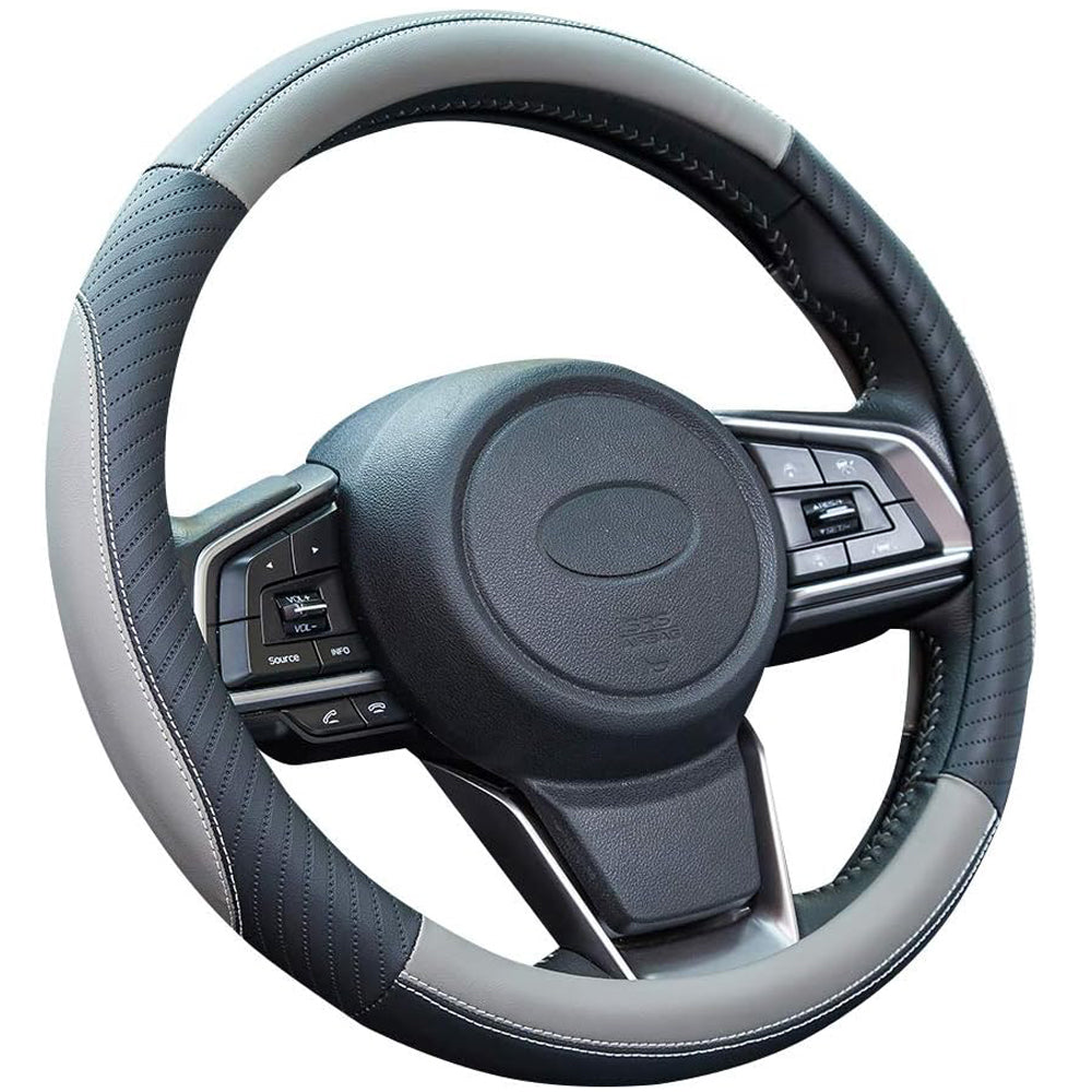 Car Steering Wheel Cover Leather - Soft Microfiber, Anti-Slip, Gray