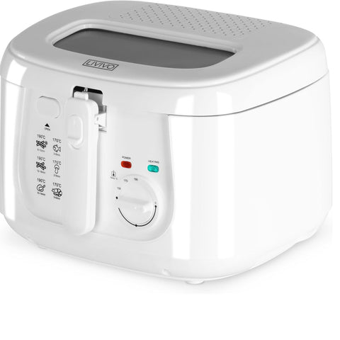 Electric 2.5L Deep Fat Fryer with Non-Stick Coating, Mesh Basket & Viewing Window – Easy Clean Countertop Fryer – White
