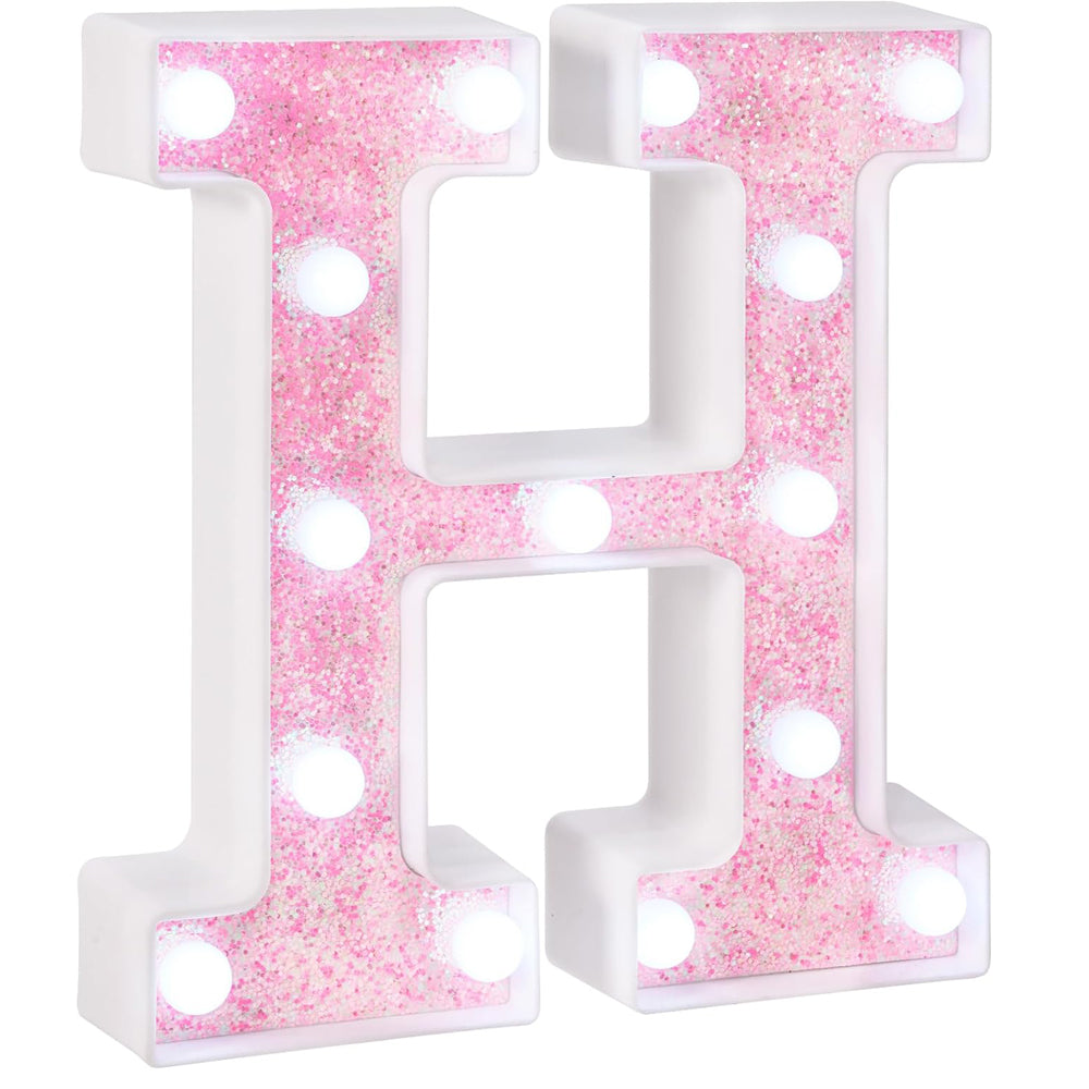 Pink Glitter LED Marquee Letter H – Battery Powered