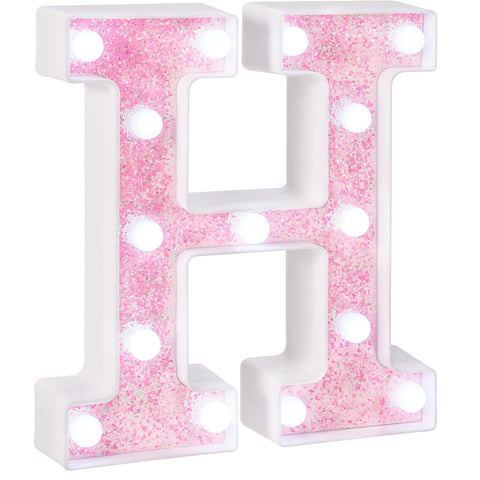 Pink Glitter LED Marquee Letter H – Battery Powered