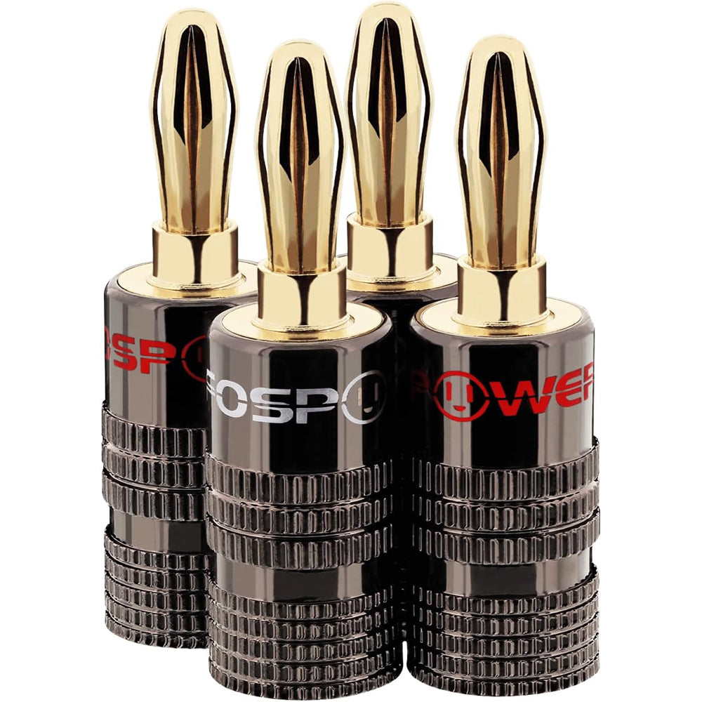 FosPower Banana Plugs 2 Pairs / 4 pcs, Closed Screw 24K Gold Plated Banana Speaker Plug Connectors for Speaker Wire, Wall Plate, Home Theater, Audio/Video Receiver, Amplifiers and Sound Systems