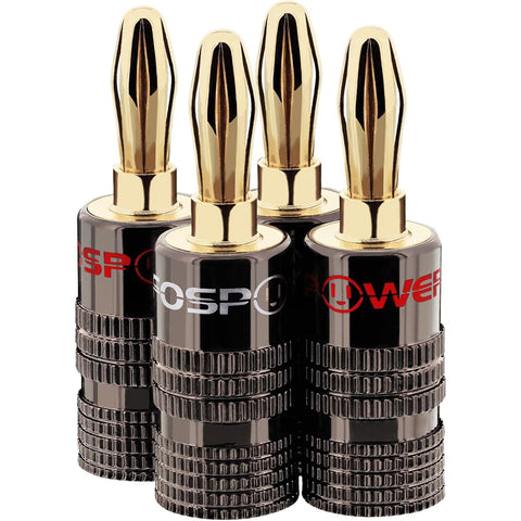FosPower Banana Plugs 2 Pairs / 4 pcs, Closed Screw 24K Gold Plated Banana Speaker Plug Connectors for Speaker Wire, Wall Plate, Home Theater, Audio/Video Receiver, Amplifiers and Sound Systems