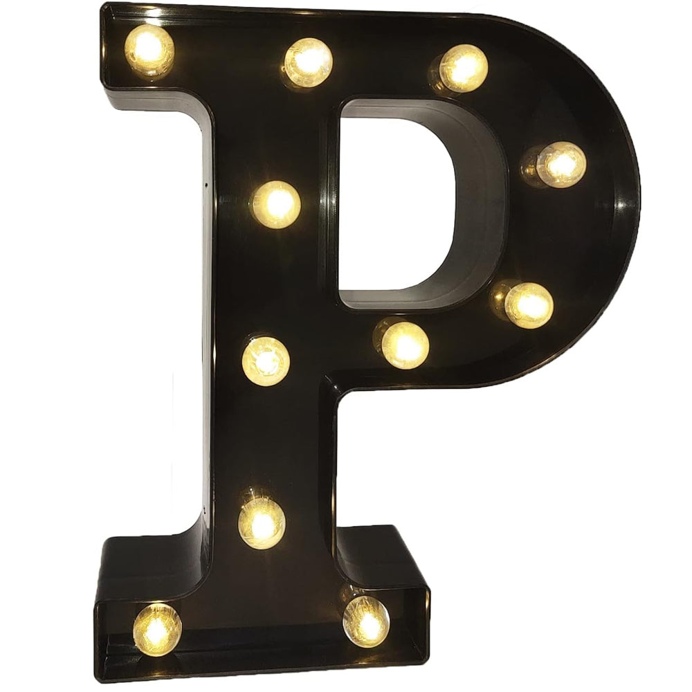Black Alphabet Marquee Letters LED 26 Alphabet Light Up Letters with Diamond Bulb Battery Powered Led Letter for Wedding Birthday Christmas Home Bar Decoration Party Night Light (Black Letter P)