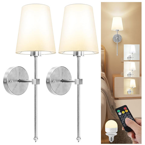 Rechargeable Battery Operated Wall Sconce Set of 2 Silver