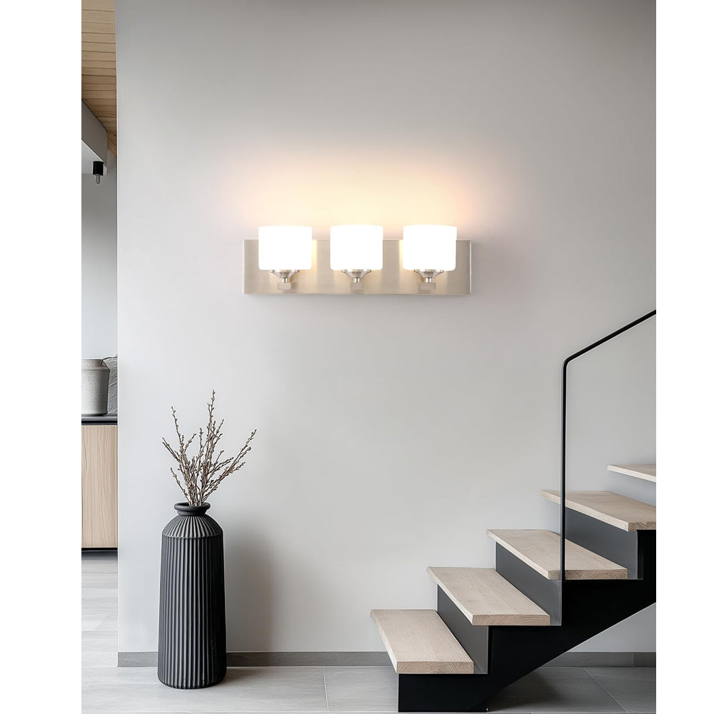 3-Light Nickel Wall Sconce with Frosted Glass Shades