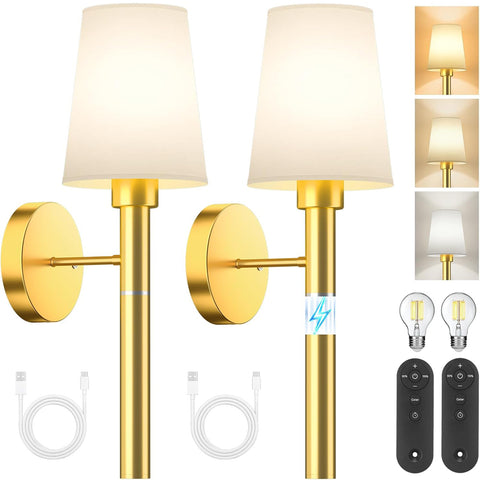 Battery Operated Wall Lights Set of 2, Magnetic Detachable & Rechargeable Battery, Indoor Wireless Wall Sconces Set of 2 for Bedrooms Cordless Sconce Wall Lamp Remote Control