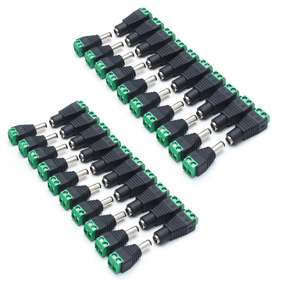 20 Pair 5.5x2.1mm DC Barrel Power Connector Adapter for CCTV & LED