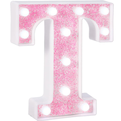 LED Pink Glitter Marquee Letter T with Cool White Lights