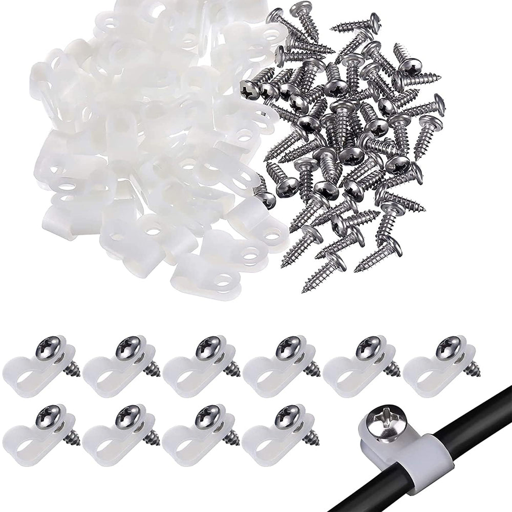 100pcs 1/2 Inch R-Type Cable Clips Nylon Rope Light Mounting Clips wit