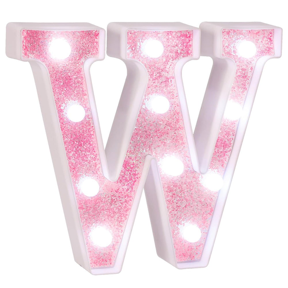 Pink Glitter LED Marquee Letter W Light