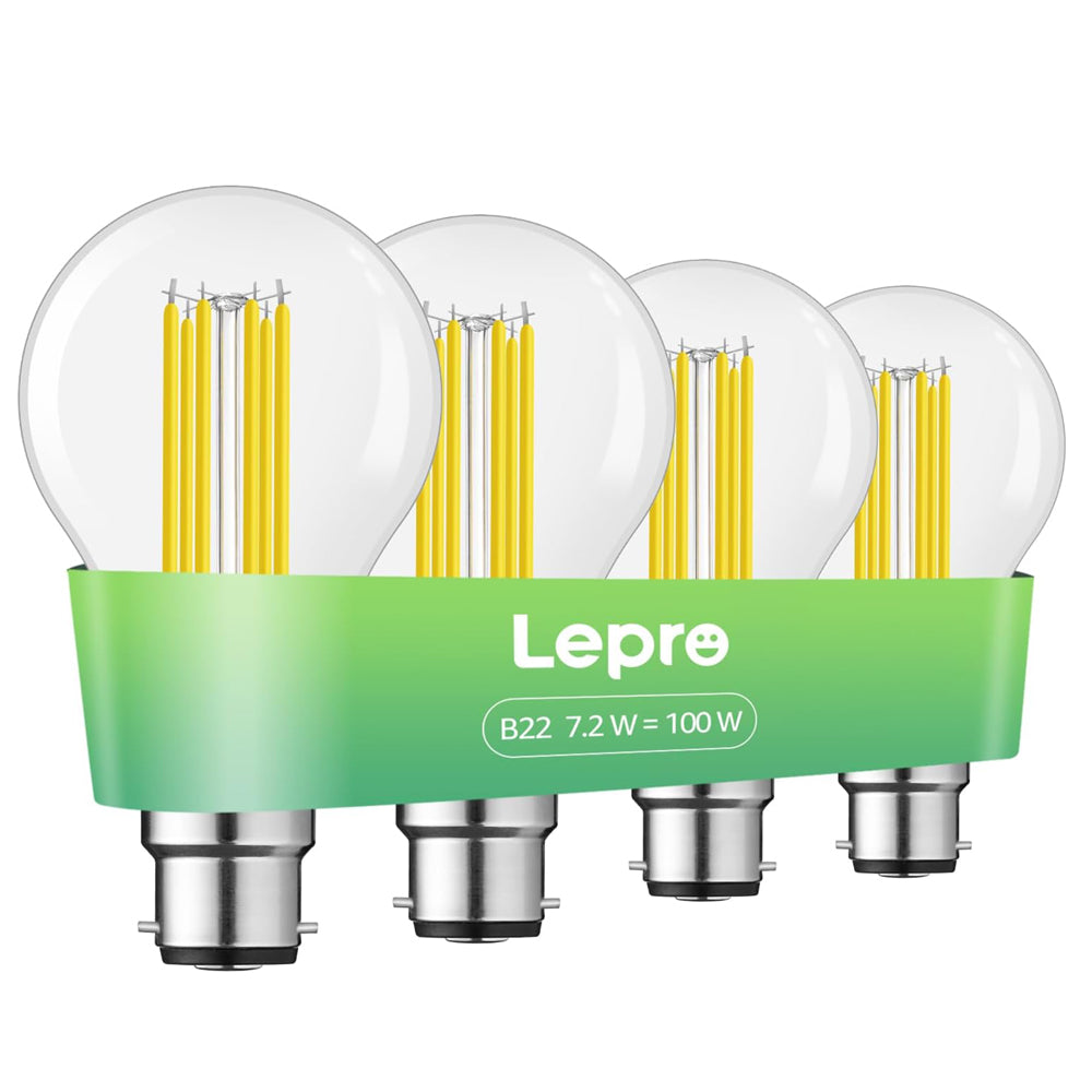 B22 LED Filament Bulb 7.2W 1521lm Warm White Pack of 4