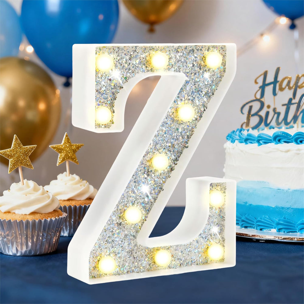 LED Marquee Letter Lights, Light Up Silver Letters for Bedroom Glitter Gifts for Teenage Girls Alphabet Letter Sign Battery Powered Night Light Birthday Party Wedding Home Decoration, Silver Letter Z