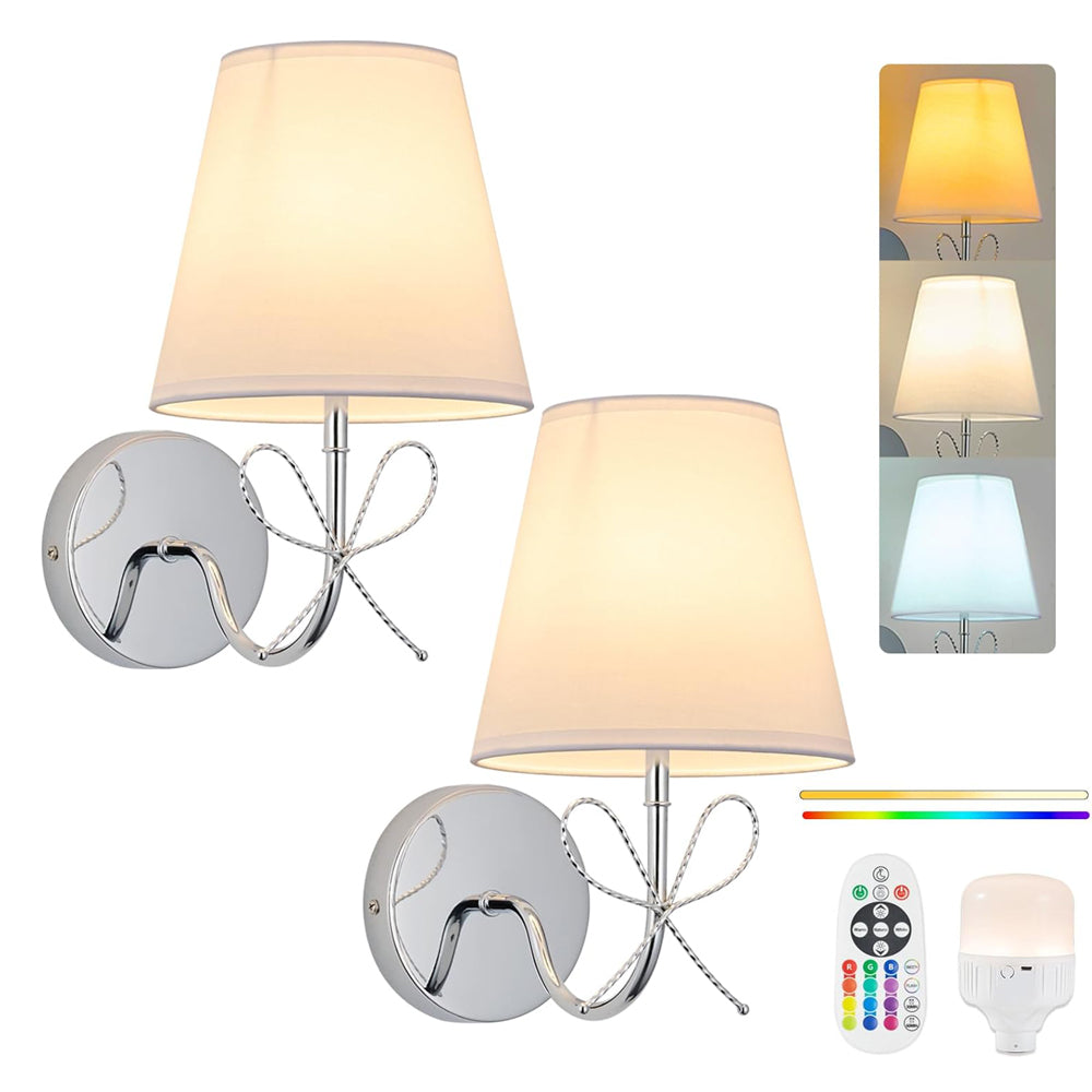 Wireless Battery Operated Wall Lights Set of 2 Chrome