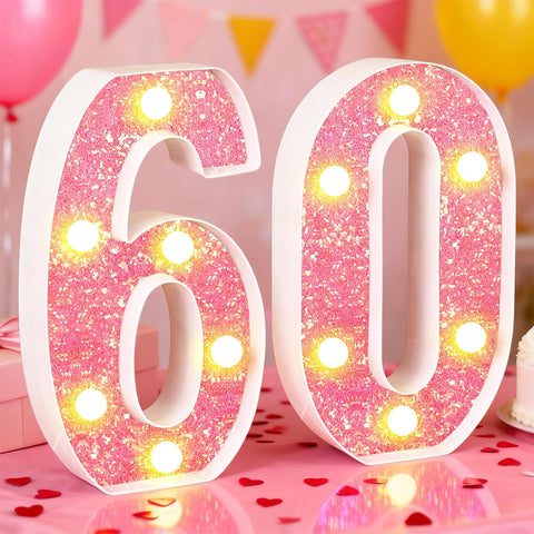 Pink LED Number 60 Light Up Sign – Birthday & Anniversary Decoration – UK