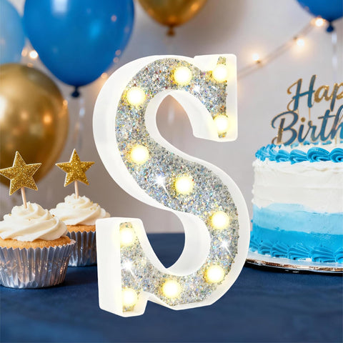 Silver Glitter LED Letter S – 8.86 Inch Marquee Light