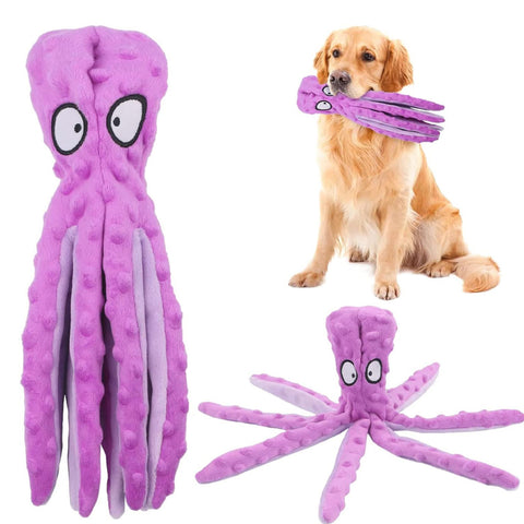 Octopus Squeaky Dog Toy Plush No Stuffing Purple