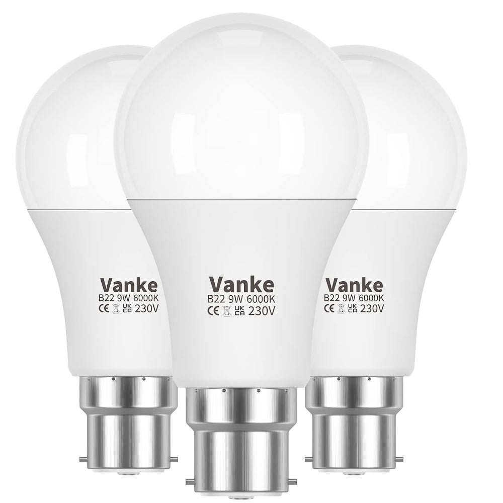60W Equivalent B22 LED Bulb Cool White 6000K 9W (3 Pack)