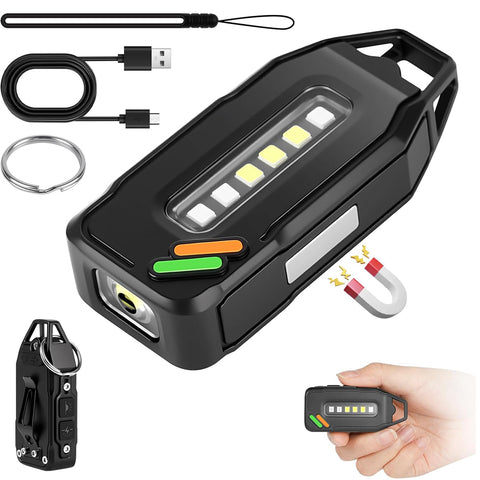 FLINTRONIC USB-C RECHARGEABLE MINI EDC TORCH WITH COB WORK LIGHT, MAGNETIC BASE & BUCKLE CLIP – SUPER BRIGHT COMPACT FLASHLIGHT FOR CAMPING, HIKING, EMERGENCY, WORKSHOP & REPAIR (BLACK)