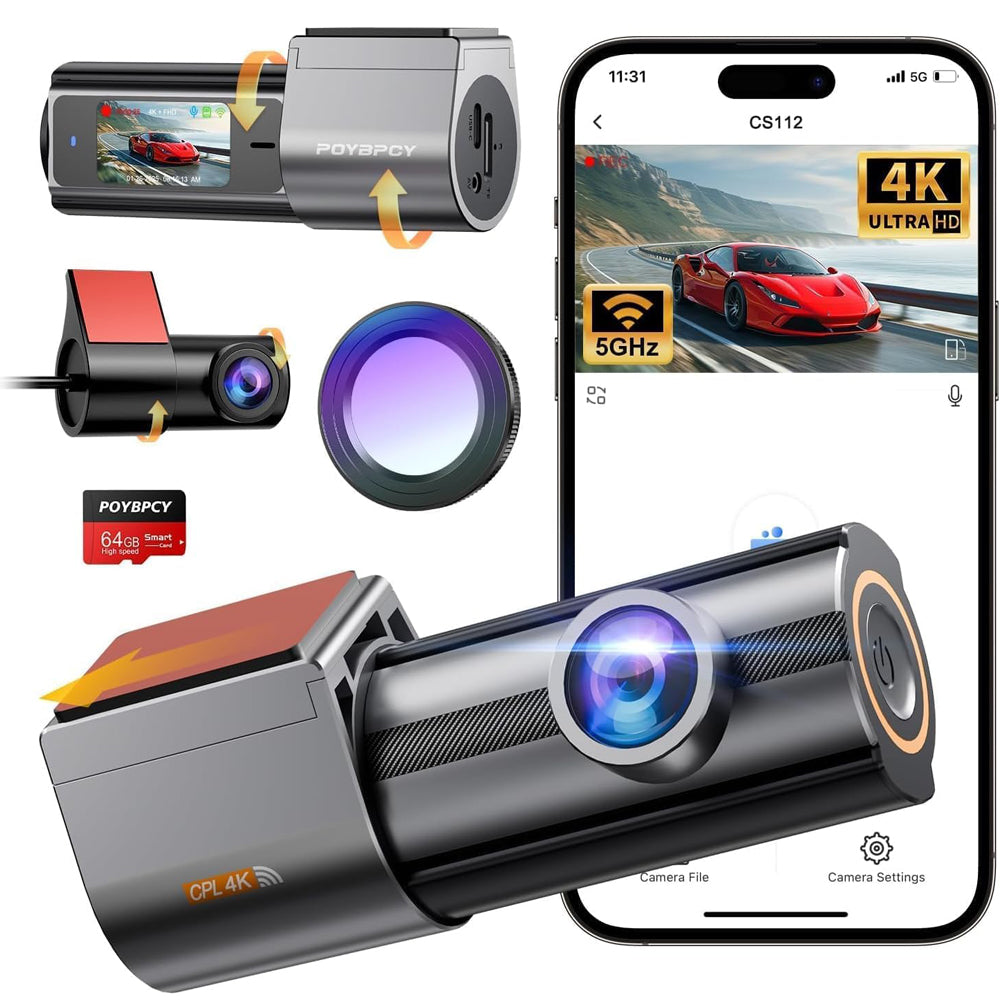 4K Front and Rear Dash Cam with WiFi and CPL Filter