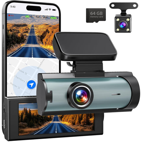 Dual Dash Cam Front and Rear with Night Vision and Wi-Fi