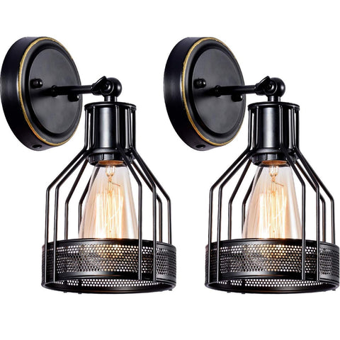 Wall Lights Industrial Lighting, Bathroom Indoor Cage Light Fixture, Metal Shade with Black Finish,Vintage Wall Sconces Home Retro Lights