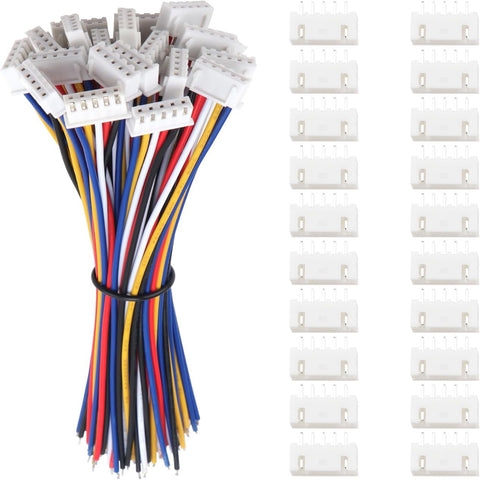 Lyeteung 20 Sets 2.54mm JST-XH Connector, Mini Micro JST XH 5 Pin Connector Plug Male with 150mm 22AWG Cable & Female Connector