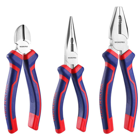 WORKPRO 3 Piece Pliers Set Carbon Steel Soft Grip