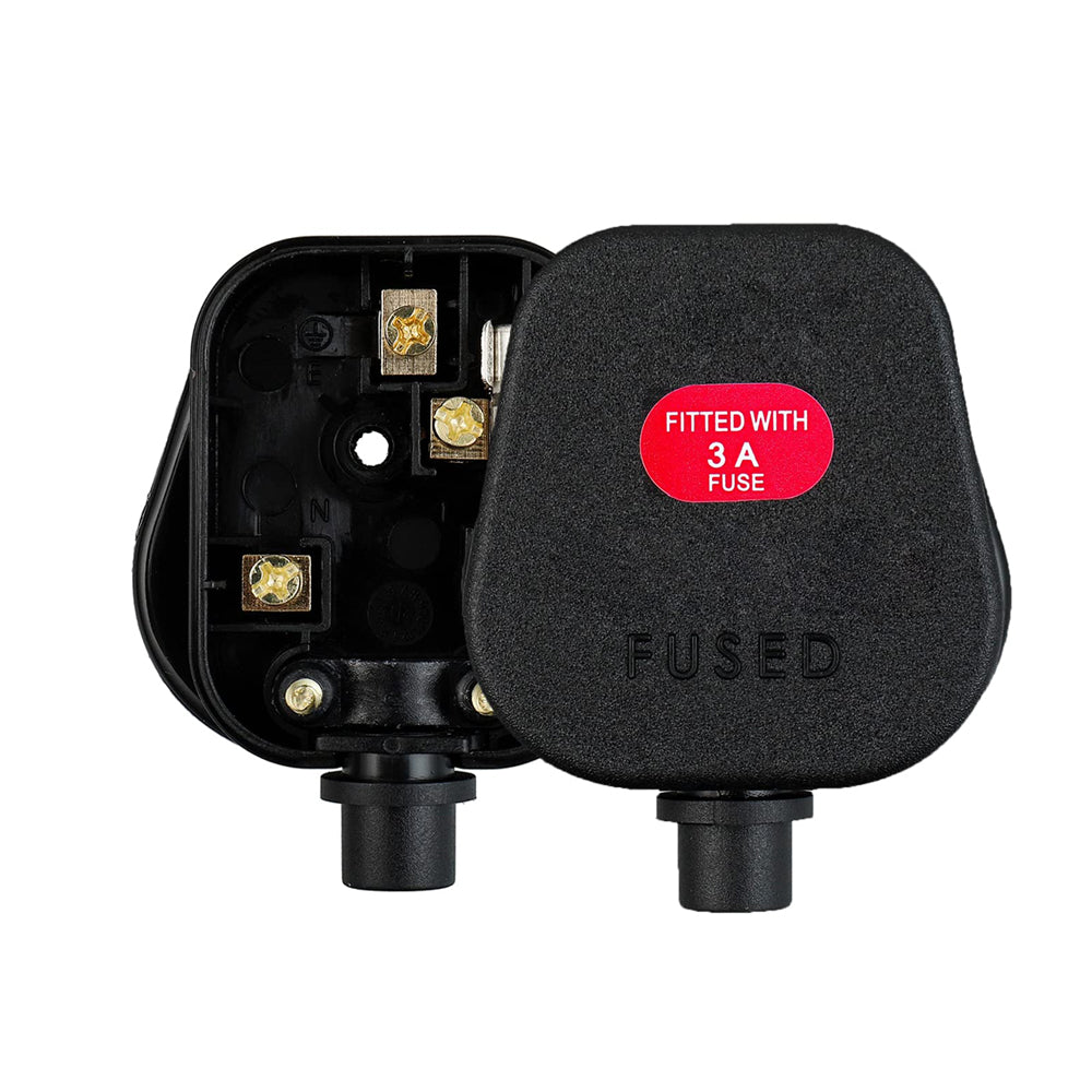 3A Fused Mains Plug with Cord Grip Black Pack of 2